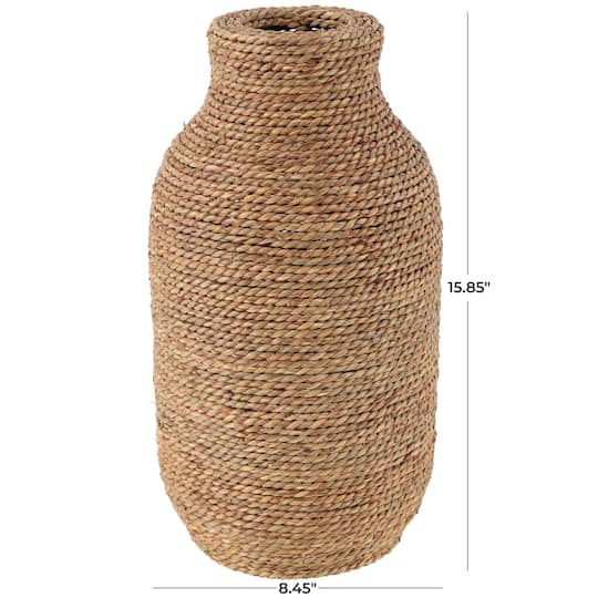 16" Brown Seagrass Handmade Wrapped Vase